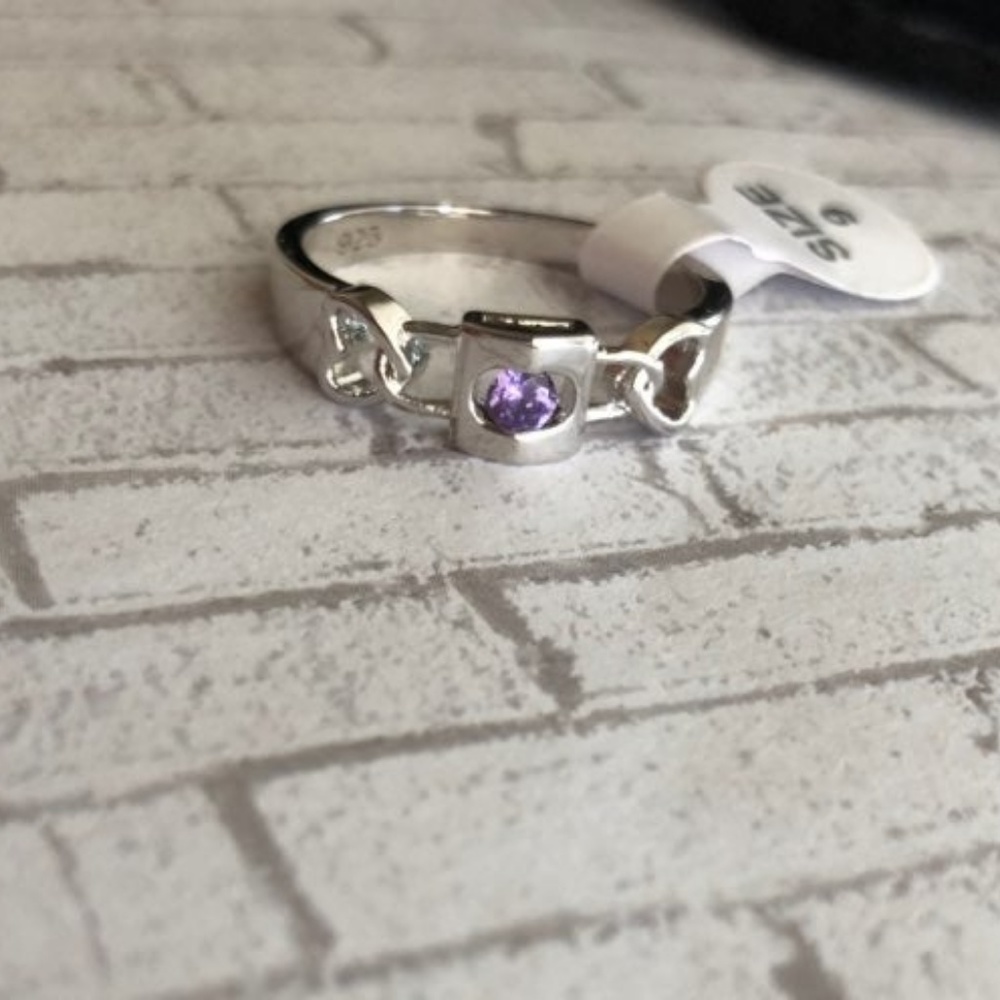 UNIQUE INTERLOCKING AMETHYST SILVER925 DESIGN RING - Picture 2 of 8